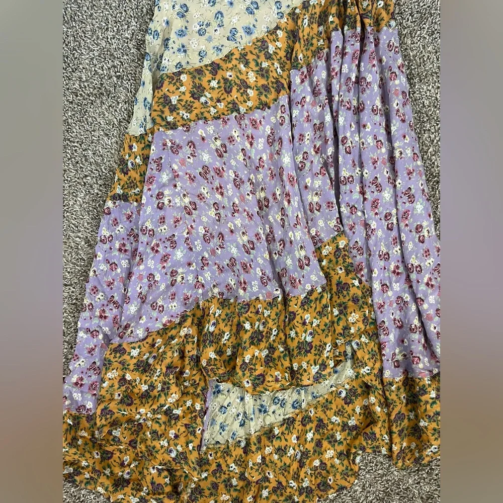 Zara Floral Patchwork Hi-Lo Flowy Boho Gypsy Skirt Blogger Favorite Size Medium - Picture 3 of 7